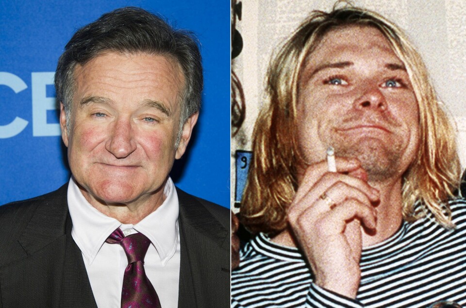 Selvmordene til skuespiller Robin Williams (t.v.) og musiker Kurt Cobain ble dekket på ulike måter, skriver professor Marit Råbu.