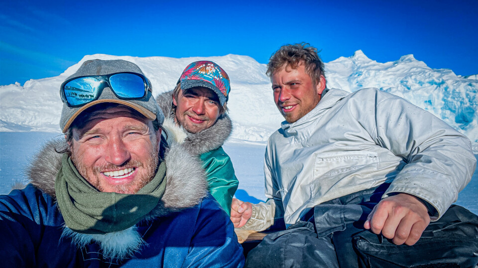 Fra venstre Øyvind Nordahl Næss, Jens Kvernmo og Isak Dreyer på Grønland. Her fikk de en svært læringskurve for å lære seg å overleve i den ekstreme naturen.