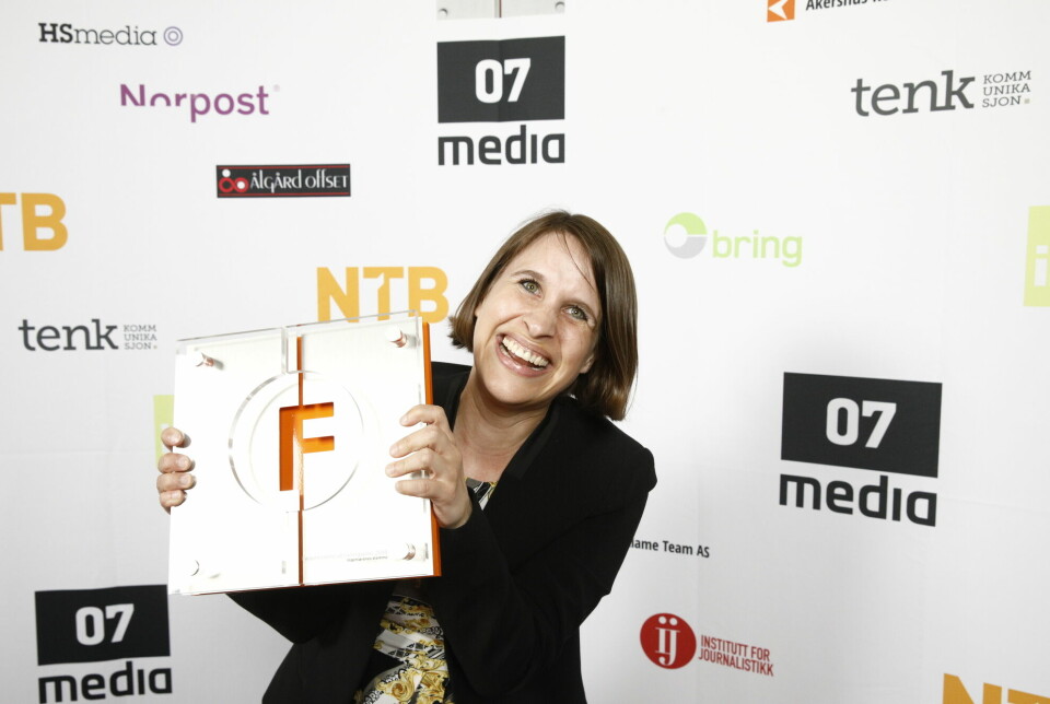 Christina Guldstad fotografert i forbindelse med at det nå nedlagte fagbladet Ingeniørenes stemme vant Fagpressens utviklingspris i 2018.