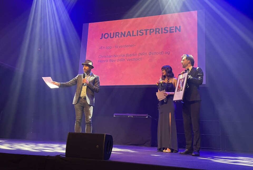 Christian Nikolai Bjørke (NRK Østfold) i samarbeid med Henrik Bøe (NRK Vestfold) stakk av med den store journalistprisen.