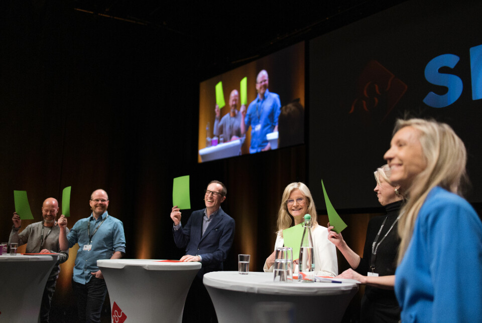 Fra venstre: Per Arne Kalbakk, Gard Steiro, Morten Andersen, Karianne Solbrække og Alexandra Beverfjord møttes til debatt under Skup-konferansen i Tønsberg.