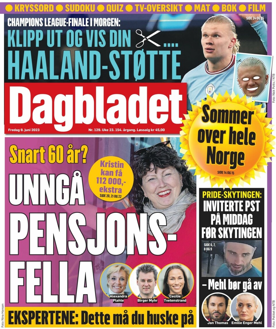 Slik ser Dagbladets fredagsutgave ut.