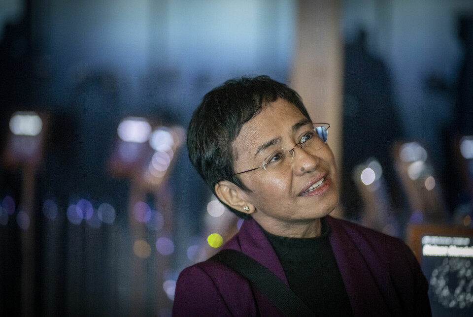 Den filippinske fredsprisvinneren Maria Ressa under Nobels Fredssenters markering av presse- og ytringsfriheten i 2022.