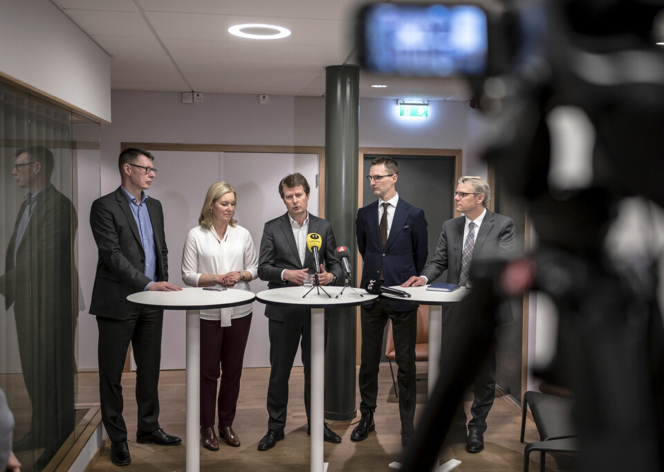 I 2019 gikk Polaris Media inn i Stampen Media sammen med svenske NWT Gruppen AB og VK-Media AB. Her fra pressekonferanse med Polaris-sjef Per Axel Koch i midten.