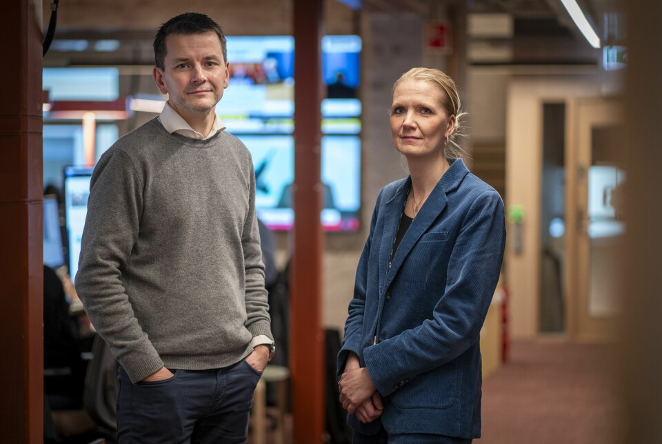 Styreleder i NTB, Øyulf Hjertnes og sjefredaktør Tina Flem etter styremøte i NTB.