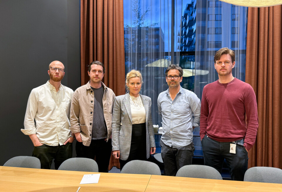 Norsk Journalistlags forhandlingsutvalg besto av Øystein Røe Larsen (t.v), klubbleder Ole Jørgen Nordvik, forhandlingsleder Vibeke Lærum, Ståle Lidsheim og Jakob Hildrum.