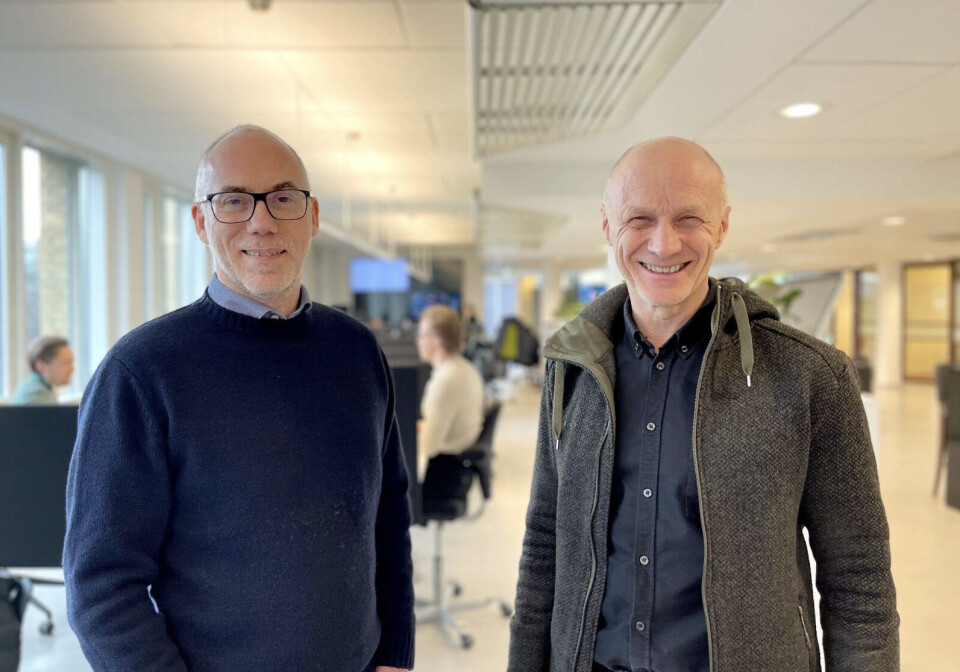ABC Nyheter skal relanseres og blir ABC Startsidens nye hovedprodukt. På bildet Trygve
Sørvaag, direktør for produkt og forretningsutvikling (t.v.) og ansvarlig redaktør Espen Udland.